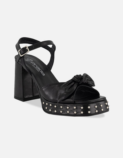 Sandalias negro piel para mujer con moño suave frontal