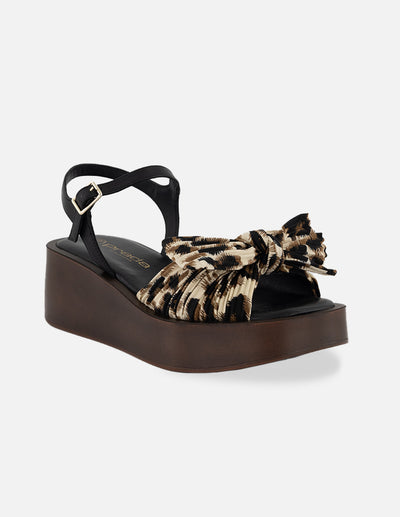 Sandalias animal print piel textil para mujer con pliegues