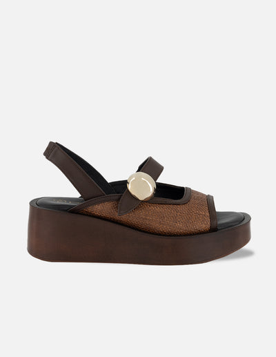 Mercedes café rafia para mujer con aplicación metálica