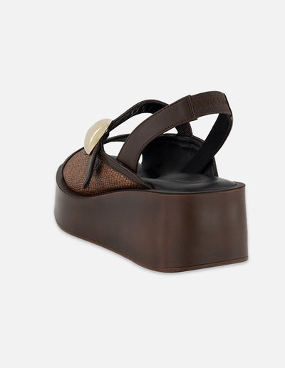 Mercedes café rafia para mujer con aplicación metálica