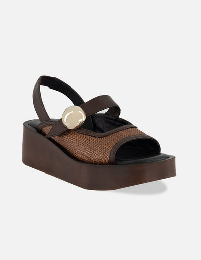 Mercedes café rafia para mujer con aplicación metálica