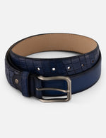 Cinturón azul piel tipo coco para hombre con grabado