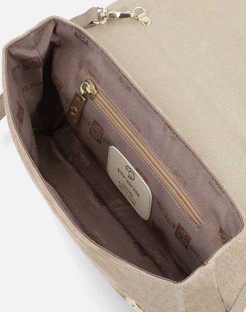 Bolso bandolera en piel charol y ante taupe para mujer