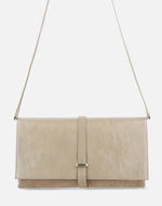 Bolso bandolera en piel charol y ante taupe para mujer