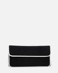 Bolso clutch en ante negro con filos blancos en contraste para mujer