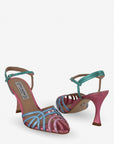 Sandalia de tacón alto en piel metalizada multicolor para mujer