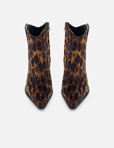 Botín de textil estampado animal print para mujer con detalles de piel