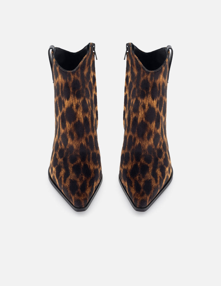 Botín de textil estampado animal print para mujer con detalles de piel