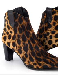 Botín de textil estampado animal print para mujer con detalles de piel