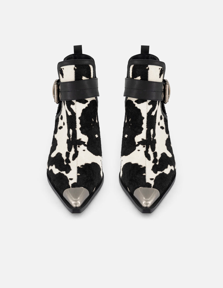 Botines blancos pelo para mujer con imitación de cebra y vaca