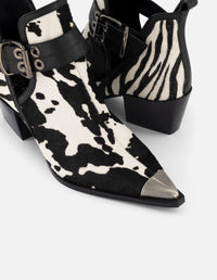 Botines blancos pelo para mujer con imitación de cebra y vaca