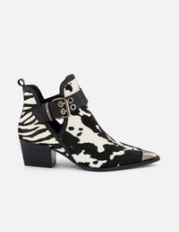 Botines blancos pelo para mujer con imitación de cebra y vaca