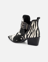 Botines blancos pelo para mujer con imitación de cebra y vaca