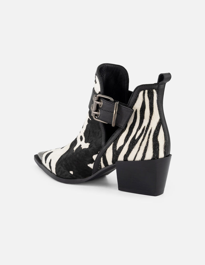 Botines blancos pelo para mujer con imitación de cebra y vaca