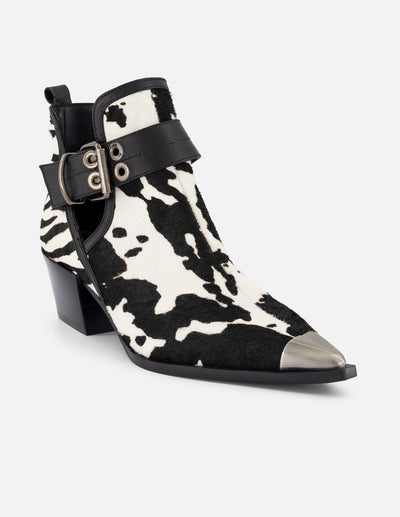 Botines blancos pelo para mujer con imitación de cebra y vaca