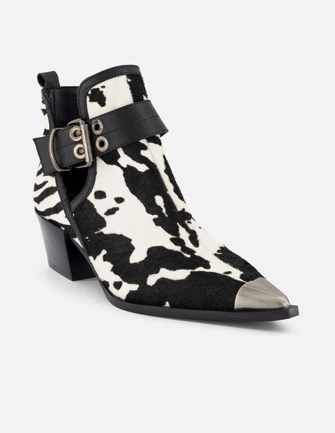 Botines blancos pelo para mujer con imitación de cebra y vaca