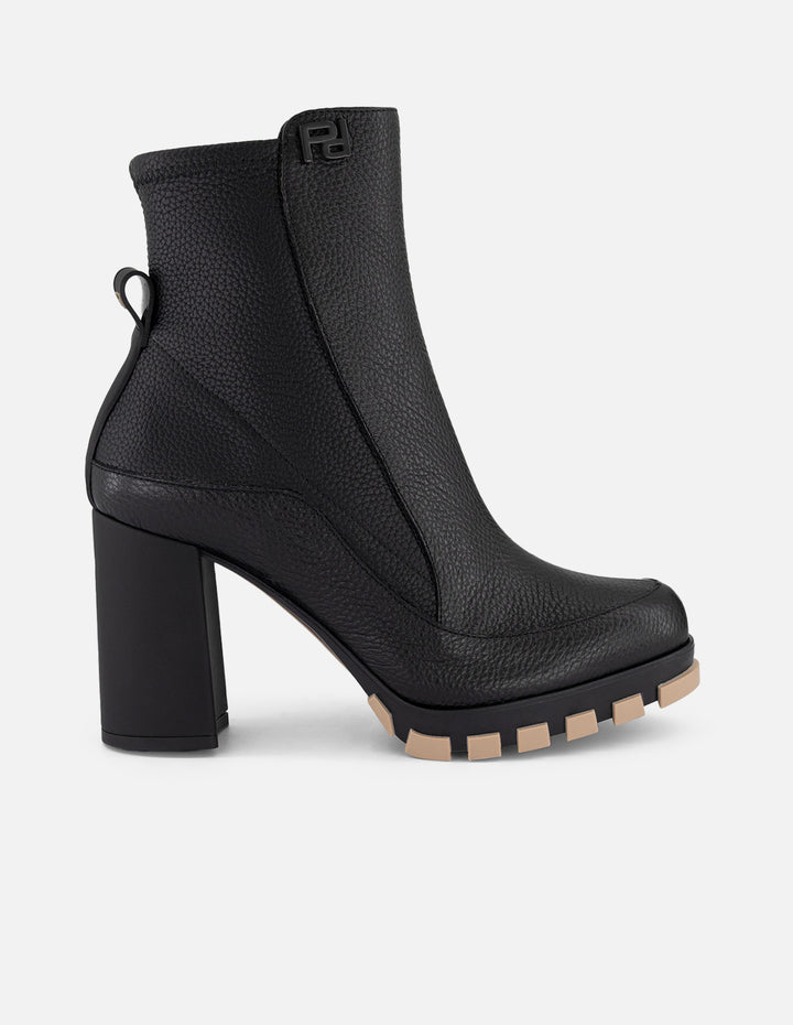 Botines negros piel para mujer talón lycra