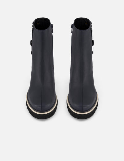 Botines azul piel para mujer cierre decorativo