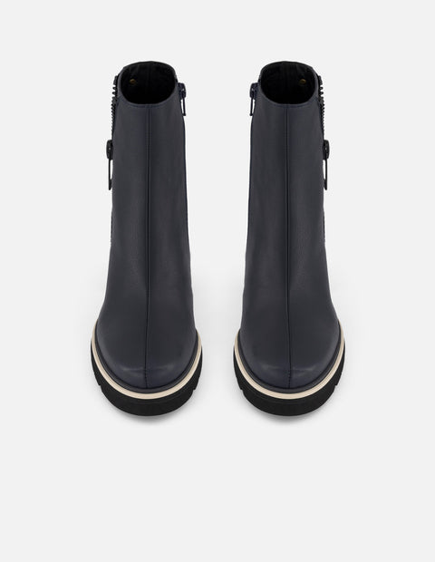 Botines azul piel para mujer cierre decorativo