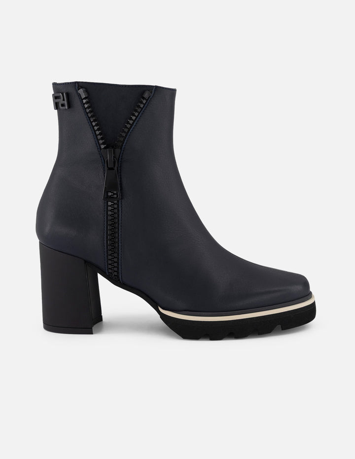 Botines azul piel para mujer cierre decorativo