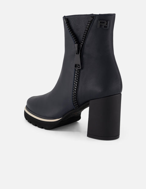 Botines azul piel para mujer cierre decorativo