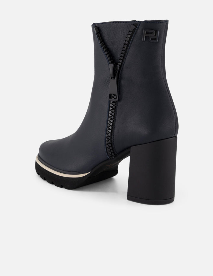 Botines azul piel para mujer cierre decorativo