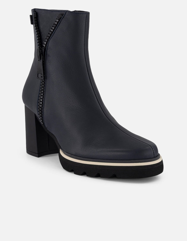 Botines azul piel para mujer cierre decorativo