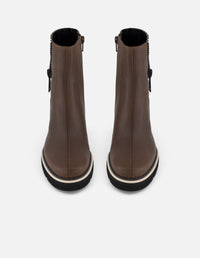 Botines café piel para mujer cierre decorativo