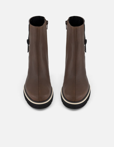 Botines café piel para mujer cierre decorativo