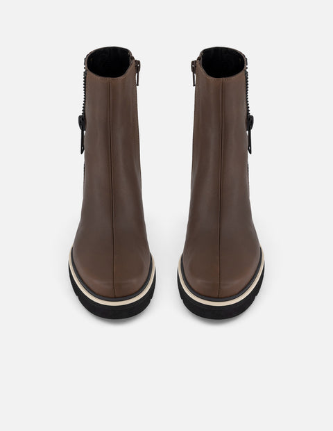Botines café piel para mujer cierre decorativo