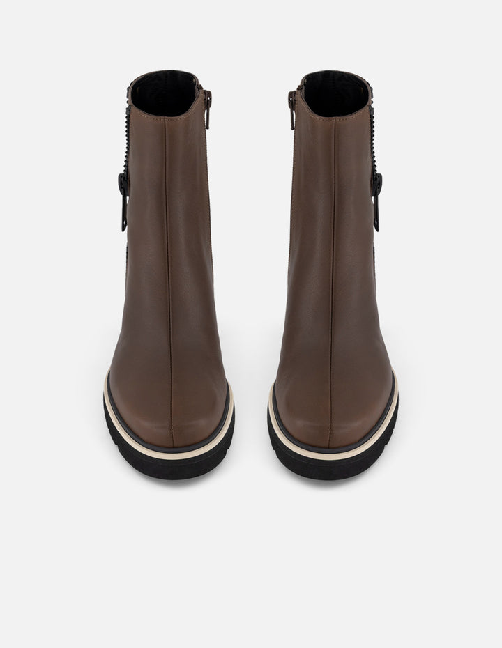 Botines café piel para mujer cierre decorativo