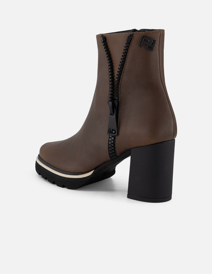 Botines café piel para mujer cierre decorativo