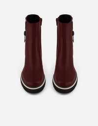 Botines vino piel para mujer cierre decorativo