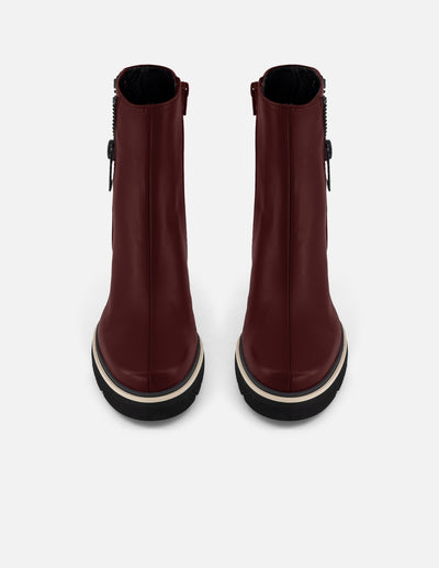 Botines vino piel para mujer cierre decorativo