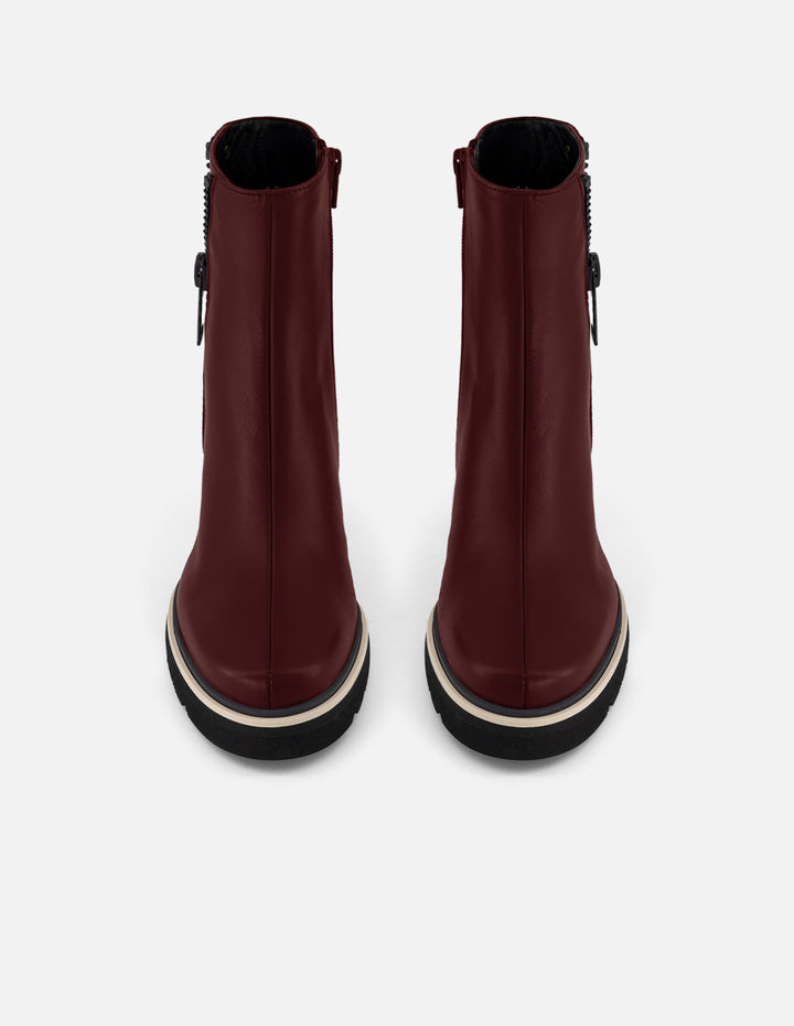 Botines vino piel para mujer cierre decorativo