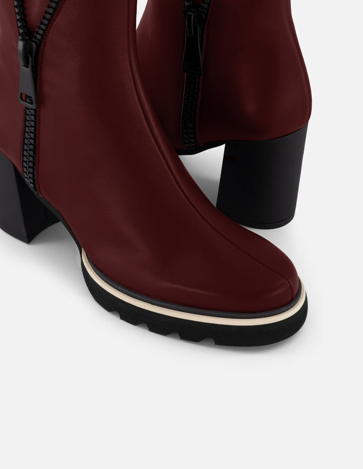 Botines vino piel para mujer cierre decorativo