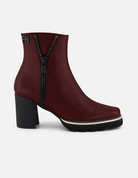 Botines vino piel para mujer cierre decorativo