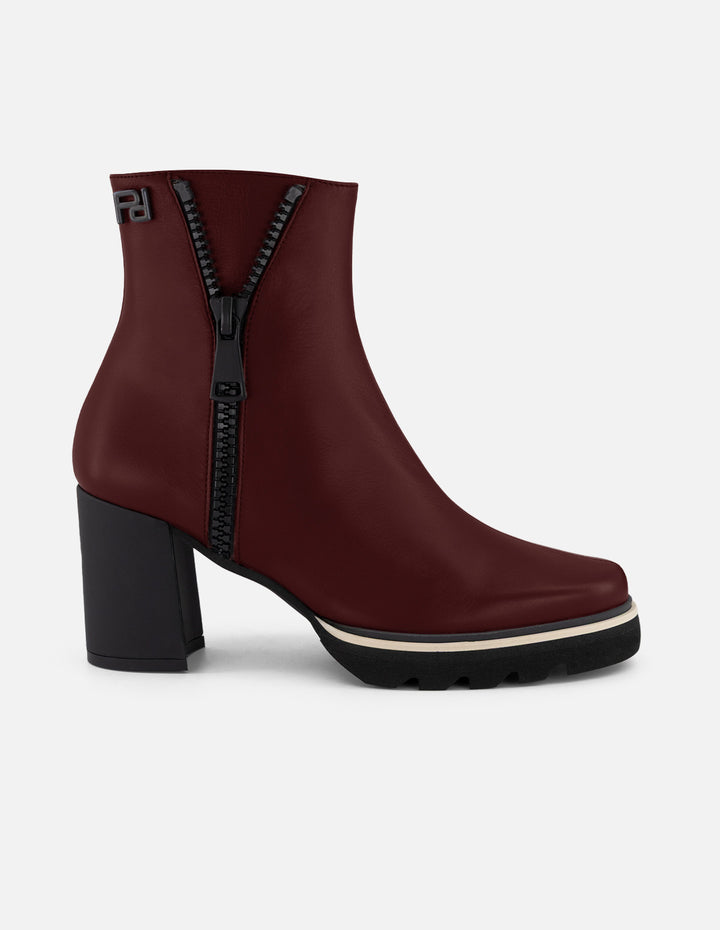 Botines vino piel para mujer cierre decorativo