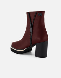 Botines vino piel para mujer cierre decorativo