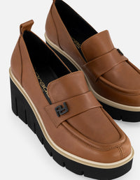 Mocasines color cuero piel para mujer suela ligera