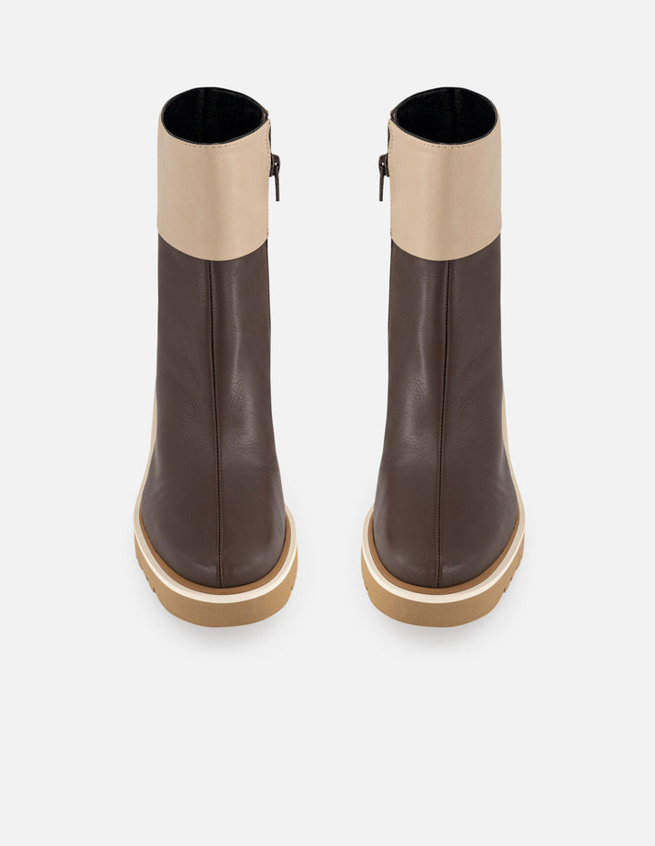 Botines café piel para mujer suela ligera plataforma alta