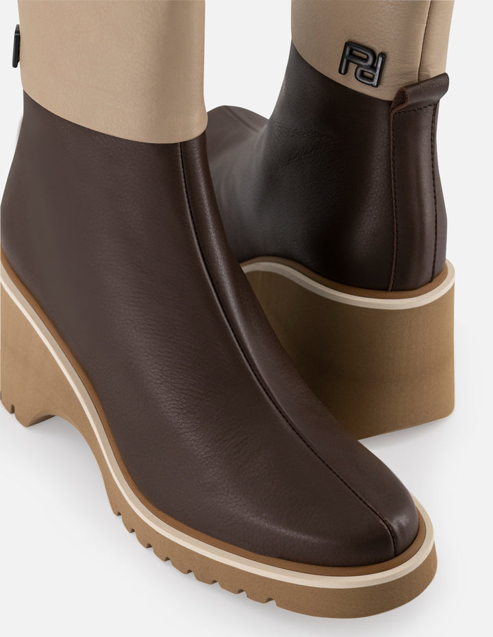 Botines café piel para mujer suela ligera plataforma alta