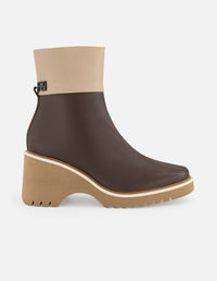 Botines café piel para mujer suela ligera plataforma alta