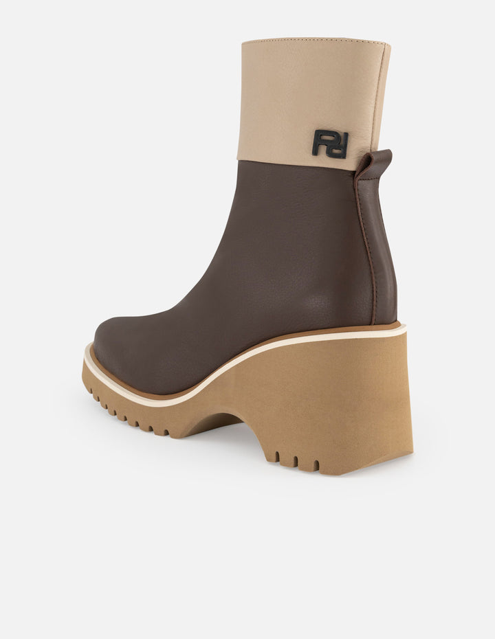 Botines café piel para mujer suela ligera plataforma alta