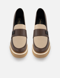 Mocasines café piel para mujer suela ligera plataforma alta