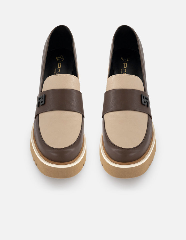 Mocasines café piel para mujer suela ligera plataforma alta