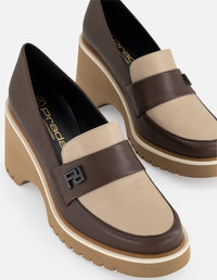 Mocasines café piel para mujer suela ligera plataforma alta