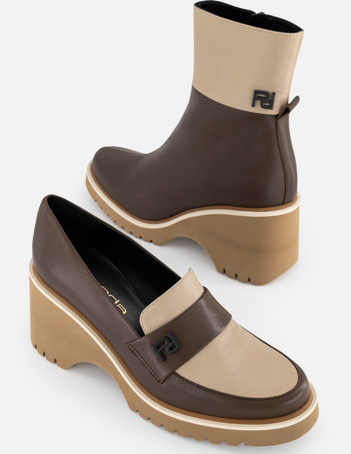 Botines café piel para mujer suela ligera plataforma alta