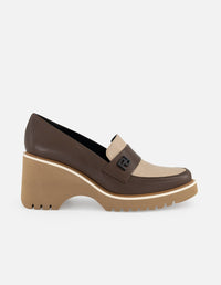 Mocasines café piel para mujer suela ligera plataforma alta