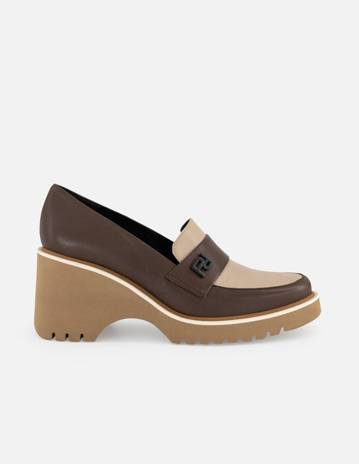 Mocasines café piel para mujer suela ligera plataforma alta